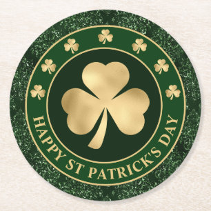 Groene en gouden klavertjevier Shamrock St. Patric Ronde Kartonnen Onderzetter