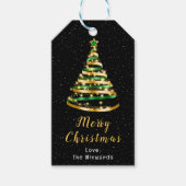 Groene en gouden lintboom, pretkerst cadeaulabel (Voorkant)