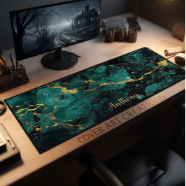 Groene en gouden marmeren textuur gepersonaliseerd bureaumat