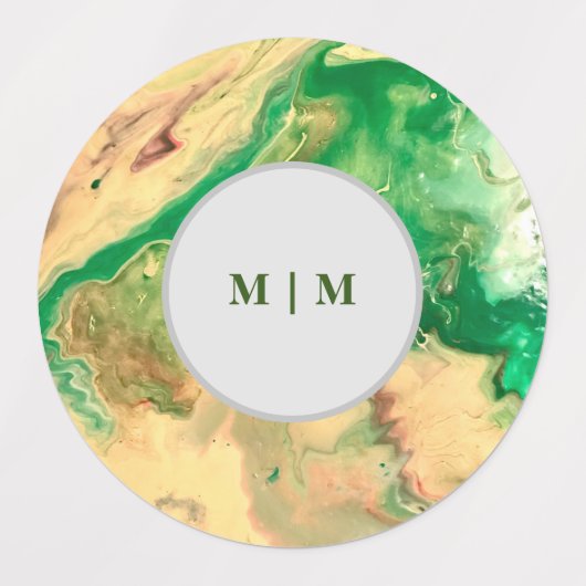 Groene en gouden marmeren wervelingen labels (Design 2)