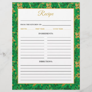 Groene en Gouden Poinsettia Bloemen Recept Pagina Flyer