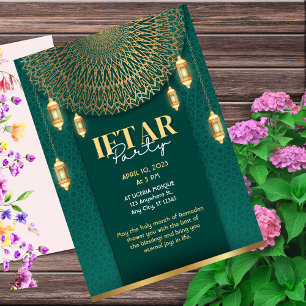 Groene en gouden Ramadan Iftar-feestuitnodiging Kaart