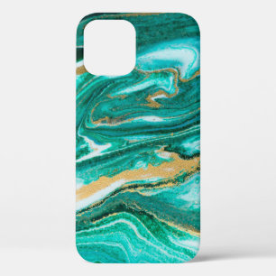 Groene en gouden rimpel van de agate achtergrond. iPhone 12 hoesje