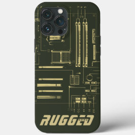 groene en gouden RUGGED GEEK Motherboard Tech iPhone 13 Pro Max Hoesje