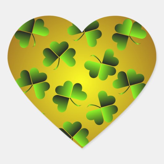 Groene en Gouden Shamrock Hart Sticker (Voorkant)