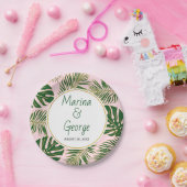 Groene en gouden tropische bladeren blush roze bru papieren bordje (Feest)