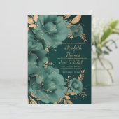 Groene en gouden trouwuitnodiging. kaart (Staand voorkant)