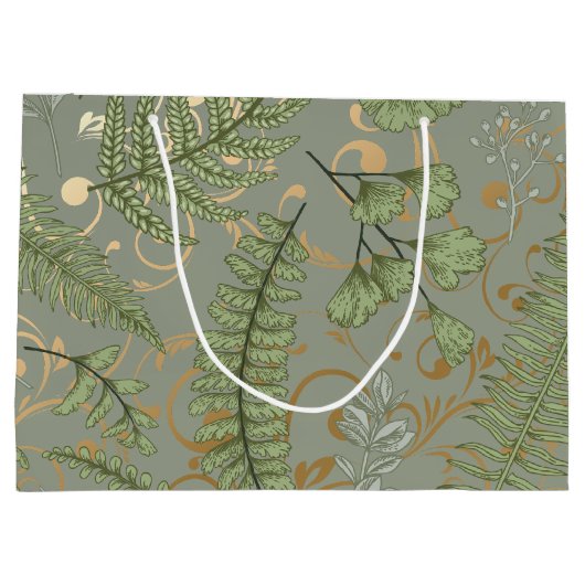 Groene en gouden varen patroon groot cadeauzakje (Achterkant)