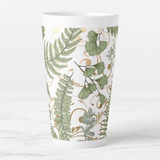 Groene en gouden varen patroon latte mok (Voorkant)