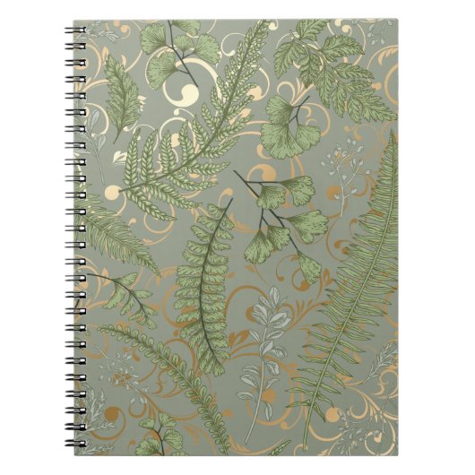 Groene en gouden varen patroon notitieboek (Voorkant)