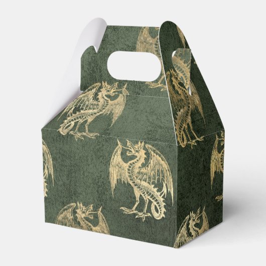 Groene en gouden vintage draak bedankdoosjes (Voorkant Zijde)