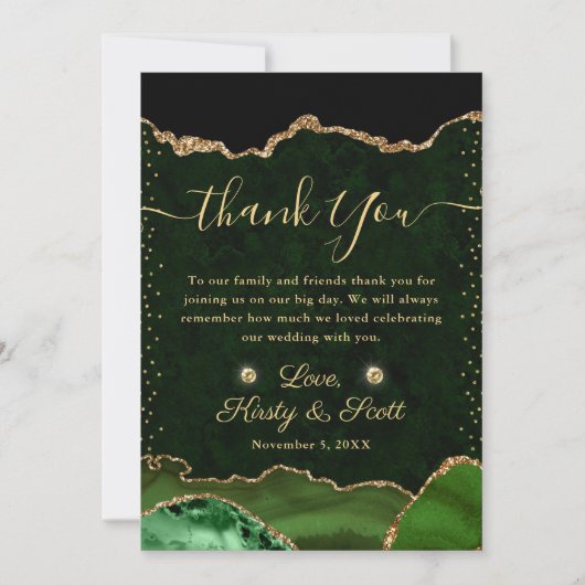 Groene en goudfaux Glitter Agate Wedding Bedankkaart (Voorkant)