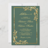 Groene en goudFloral Border Islamic Wedding Kaart (Voorkant)