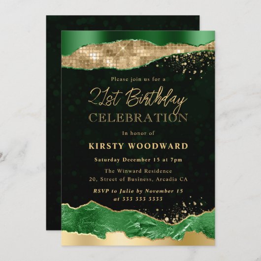 Groene en goudglitter Glam Tears 21e verjaardag Kaart (Voorkant / Achterkant)