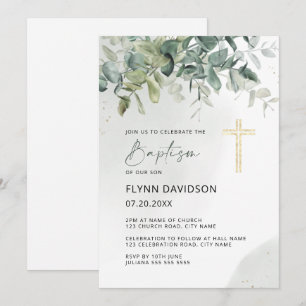 Groene en goudgroene Baptisme Christening Kaart