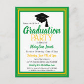 Groene en goudkleurige Afstudeerder Uitnodiging Briefkaart (Voorkant)