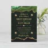 Groene en goudkleurige Agate Marmer Wedding Kaart (Staand voorkant)