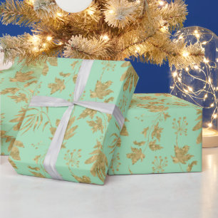 Groene en goudkleurige planten en bladeren cadeaupapier