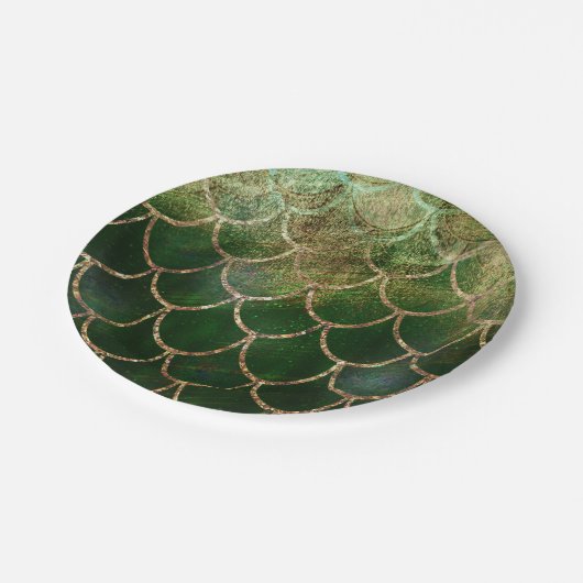 Groene en goudmakreelvis papieren bordje (Gekanteld)