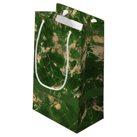 Groene en goudmarmer klein cadeauzakje (Achterkant Gekanteld)