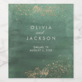 Groene en goudmoderne Waterverf bruiloft Wijn Etiket (Enkel label)