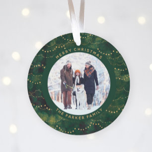 Groene en goudvlakte Twee familiefoto's Ornament