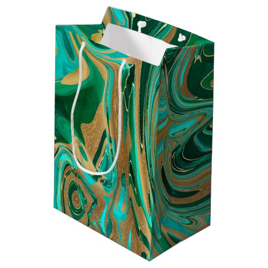 Groene en goudvloeibare marmer medium cadeauzakje (Achterkant Gekanteld)