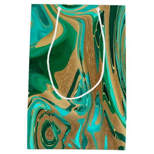 Groene en goudvloeibare marmer medium cadeauzakje (Achterkant)