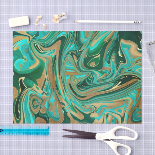Groene en goudvloeibare marmer tissuepapier (Craft)