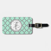 groene en grijze monogram Quatrefoil naam Bagagelabel (Voorkant horizontaal)