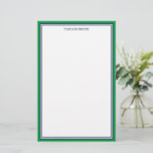 Groene en marineblauwe grenzen toevoegen Jouw naam Briefpapier (Staand voorkant)