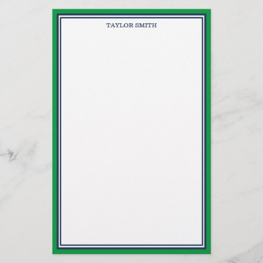 Groene en marineblauwe grenzen toevoegen Jouw naam Briefpapier (Voorkant)