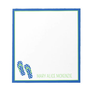 Groene en marineblauwe polka stip flip flops met n notitieblok