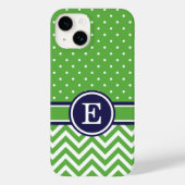Groene en Navy Preppy Chevron Stippen Monogram Case-Mate iPhone Case (Achterkant)