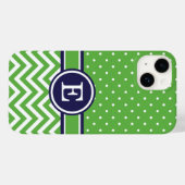 Groene en Navy Preppy Chevron Stippen Monogram Case-Mate iPhone Case (Achterkant (horizontaal))