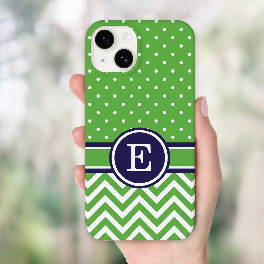 Groene en Navy Preppy Chevron Stippen Monogram Case-Mate iPhone Case