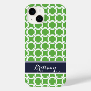 Groene en Navy Preppy Links Monogram Case-Mate iPhone 14 Hoesje