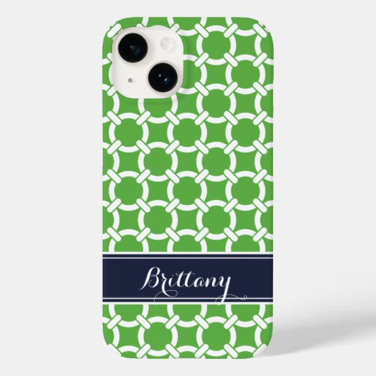 Groene en Navy Preppy Links Monogram Case-Mate iPhone Case (Achterkant)