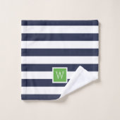 Groene en Navy Stripes Monogram Bad Handdoek (Wasdoekje)