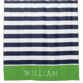Groene en Navy Stripes Monogram Douchegordijn (Voorkant)
