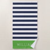 Groene en Navy Stripes Monogram Strandlaken (Voorkant)