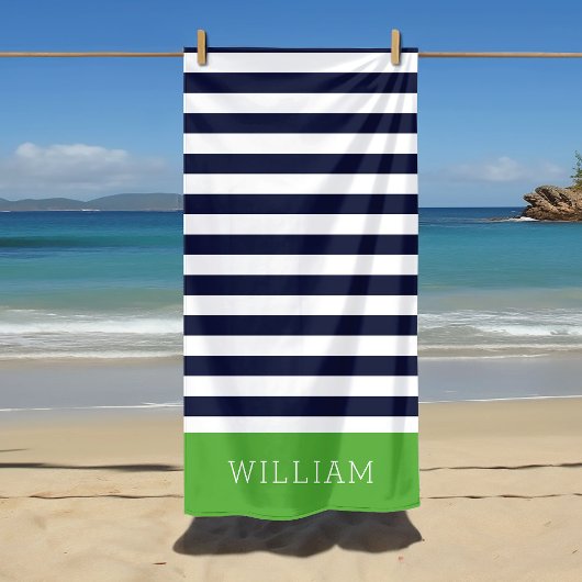 Groene en Navy Stripes Monogram Strandlaken