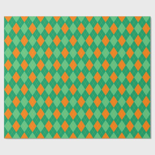 Groene en Oranje Argyle St. Patrick's Day Pattern Cadeaupapier (Vlak)