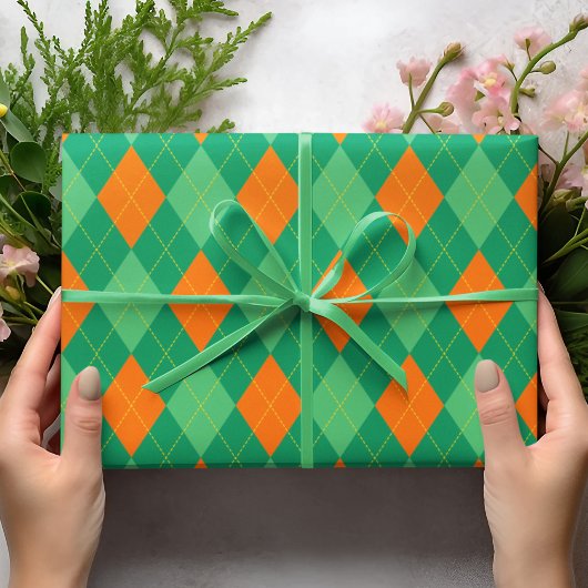 Groene en Oranje Argyle St. Patrick's Day Pattern Cadeaupapier