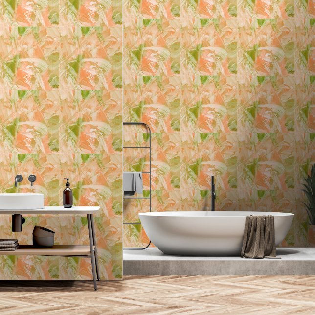 Groene en Oranje perzik Behang (Badkamer)