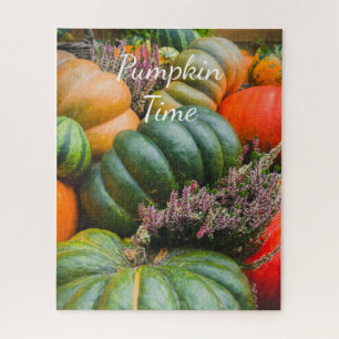 Groene en oranje pompoenen met bloemen legpuzzel