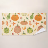 Groene en oranje pompoenen, naadloos patroon. badhanddoek (Badhanddoek)