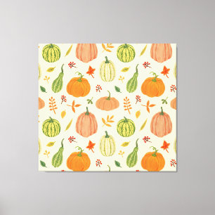 Groene en oranje pompoenen, naadloos patroon. canvas afdruk