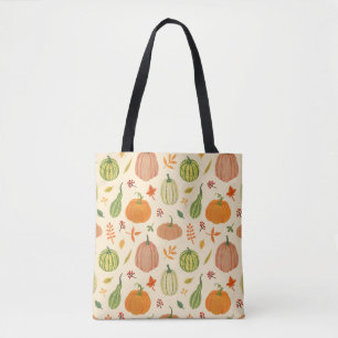 Groene en oranje pompoenen, naadloos patroon. draagtas