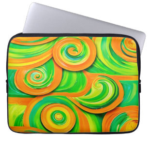 Groene en oranje spiraal laptop sleeve